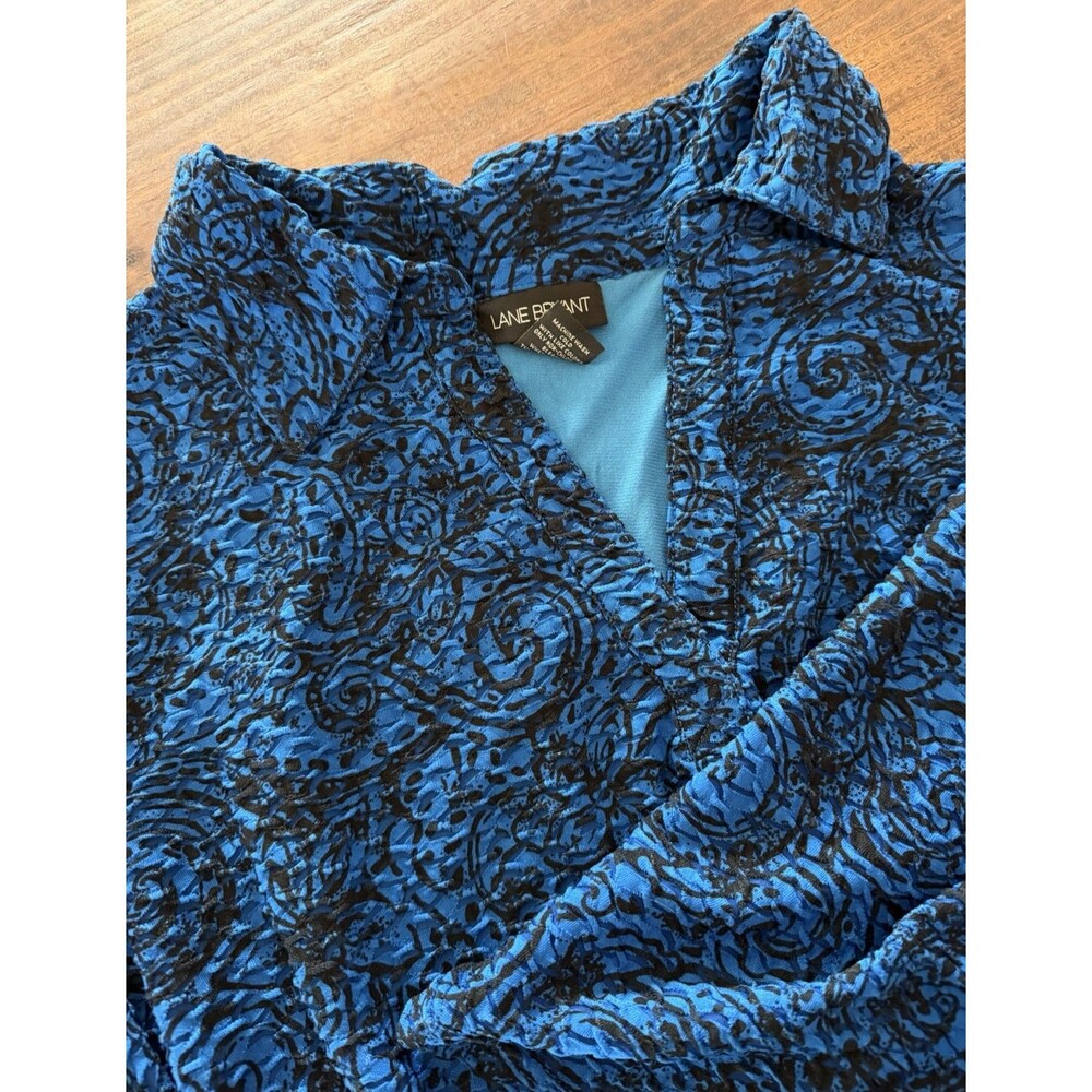 Lane Bryant Blouse Womens Plus 26/28 Blue Geometric Textured Pullover Casual Top